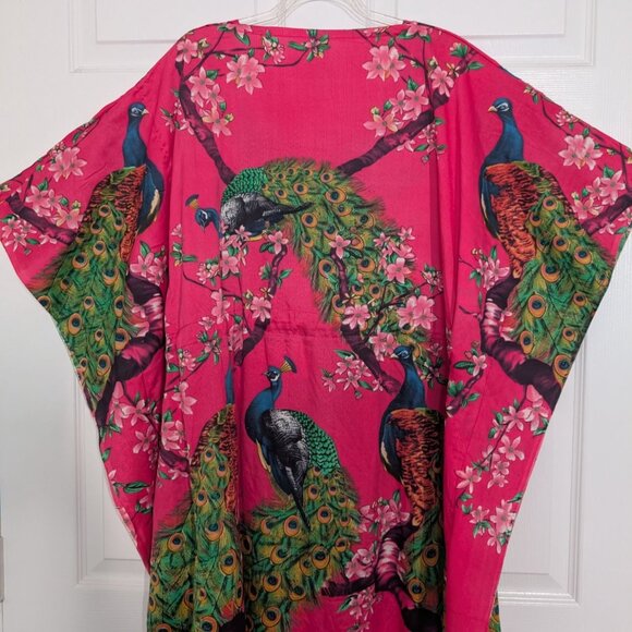 American Leisure Peacock Muumuu Womens Free Size Pink Lightweight Oversized - Picture 10 of 11